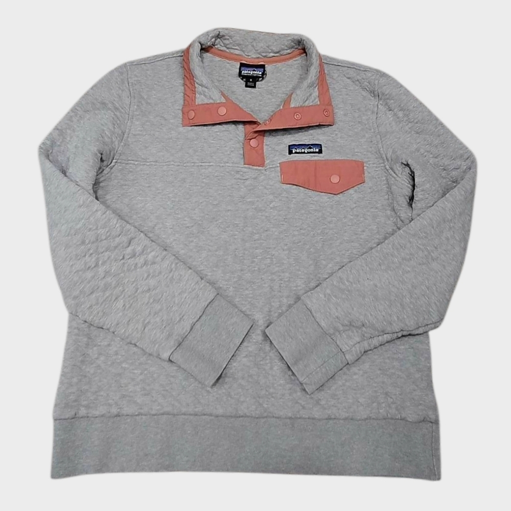 Patagonia Women's Quilted Snap-T Pullover Shirt Small Gray Pink